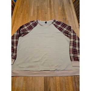 Emery Rose Women 2XL Tan Red Mix Media Quilted Plaid Raglan Sleeve Pullover Top